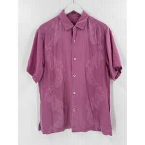 Tommy Bahama Button Down Mens Large Pink 100% Silk Tropical Hawaiian Floral